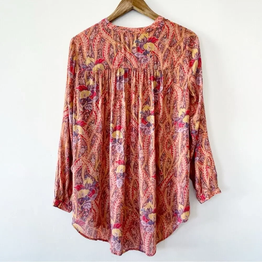 Lucky Brand Button Down Floral Print Top Orange Red Size Small EUC - Picture 14 of 15